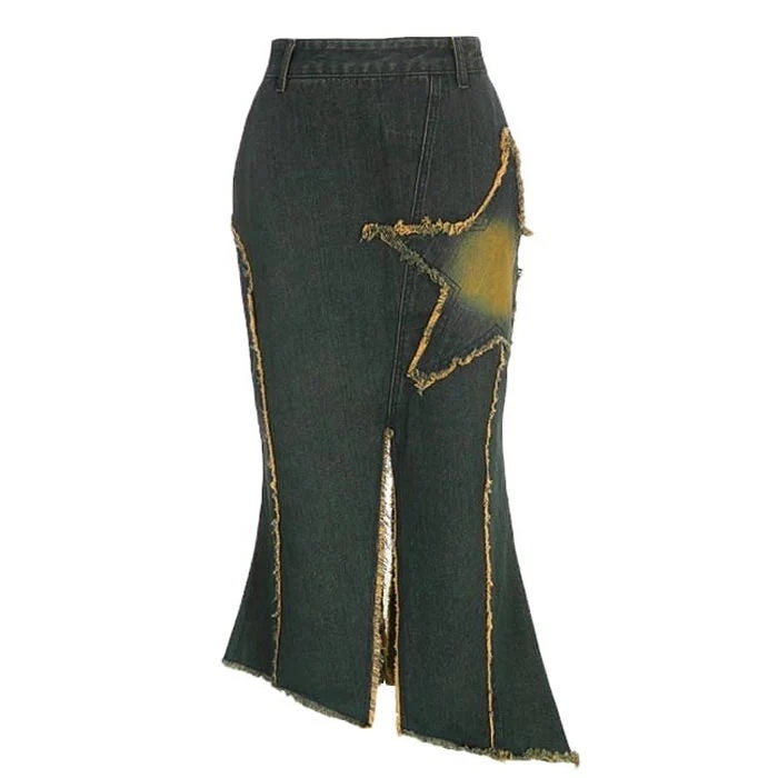Fairy Grunge Long Denim Skirt