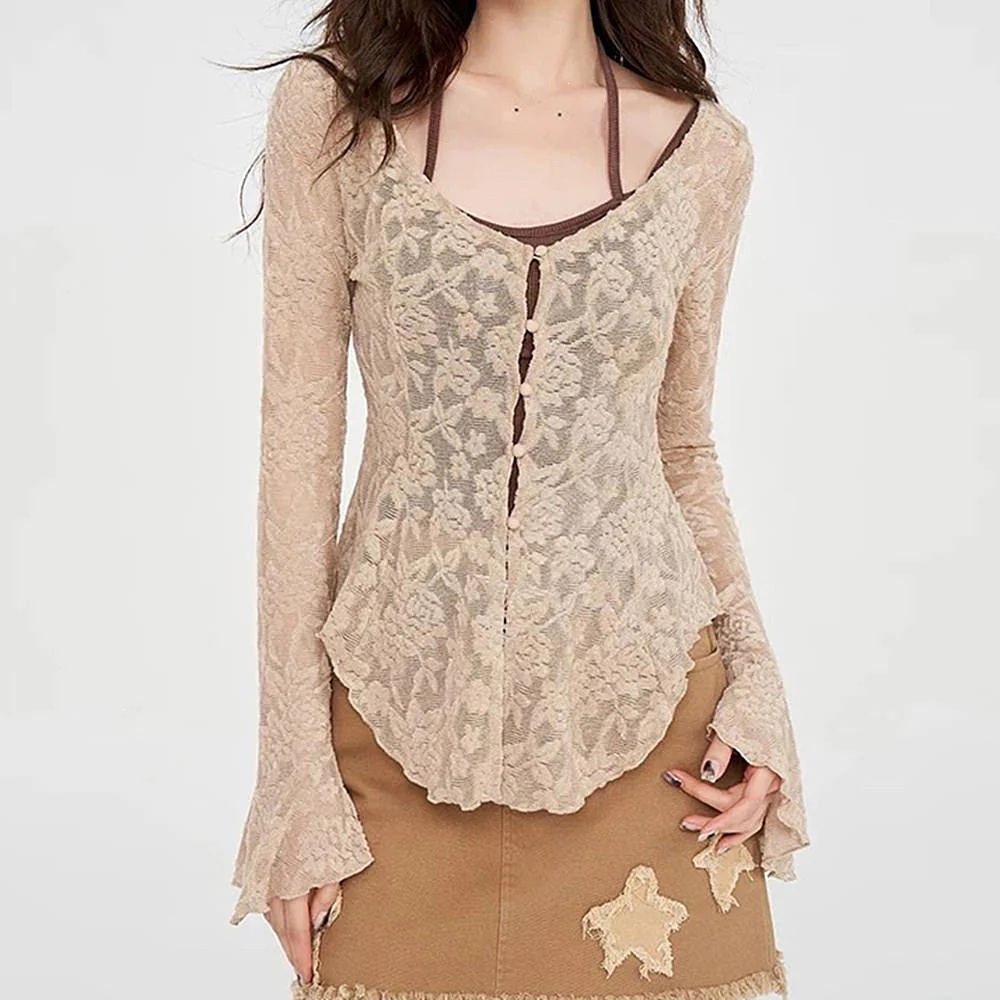 Fairycore Lace Flare Sleeve Top