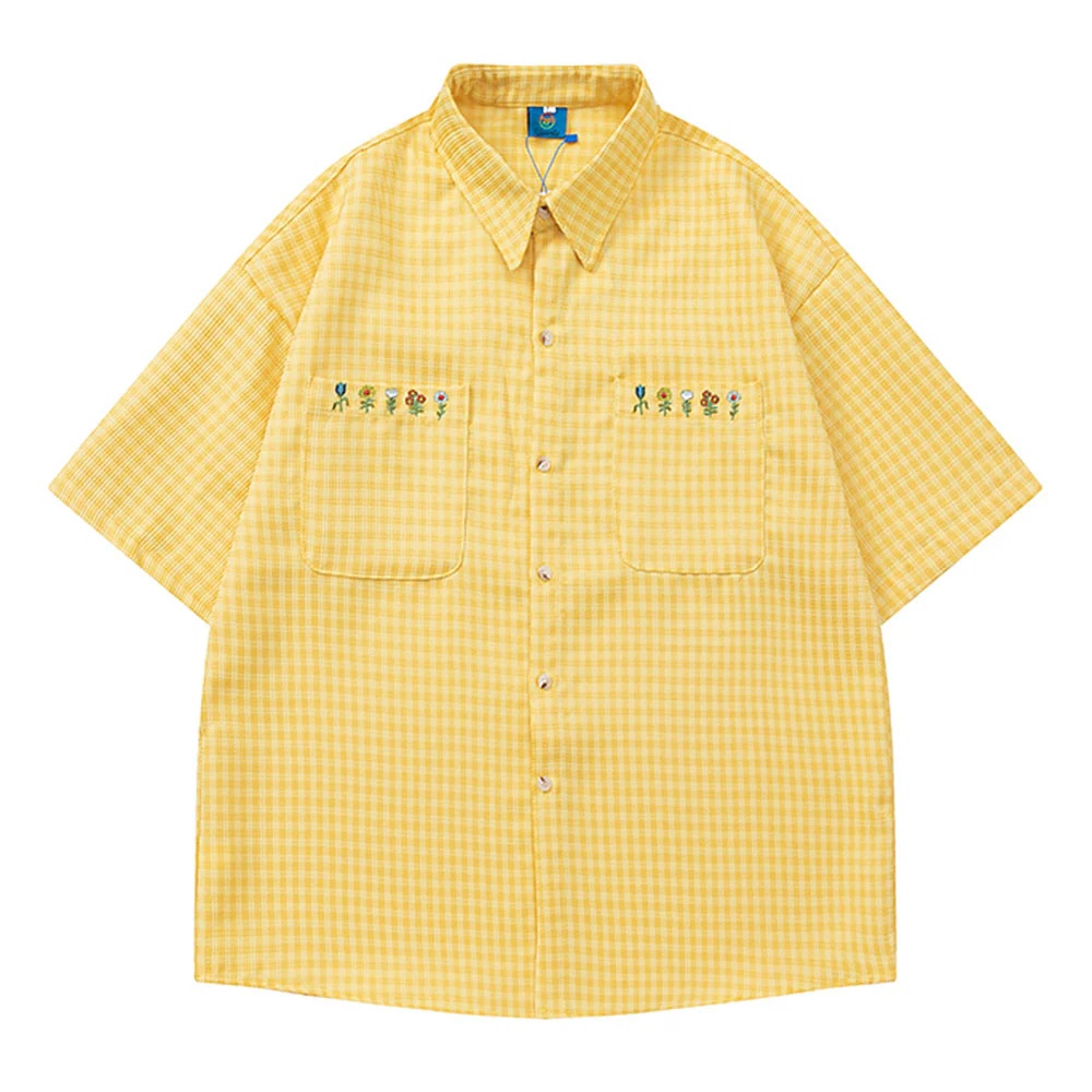 Floral Embroidery Gingham Shirt
