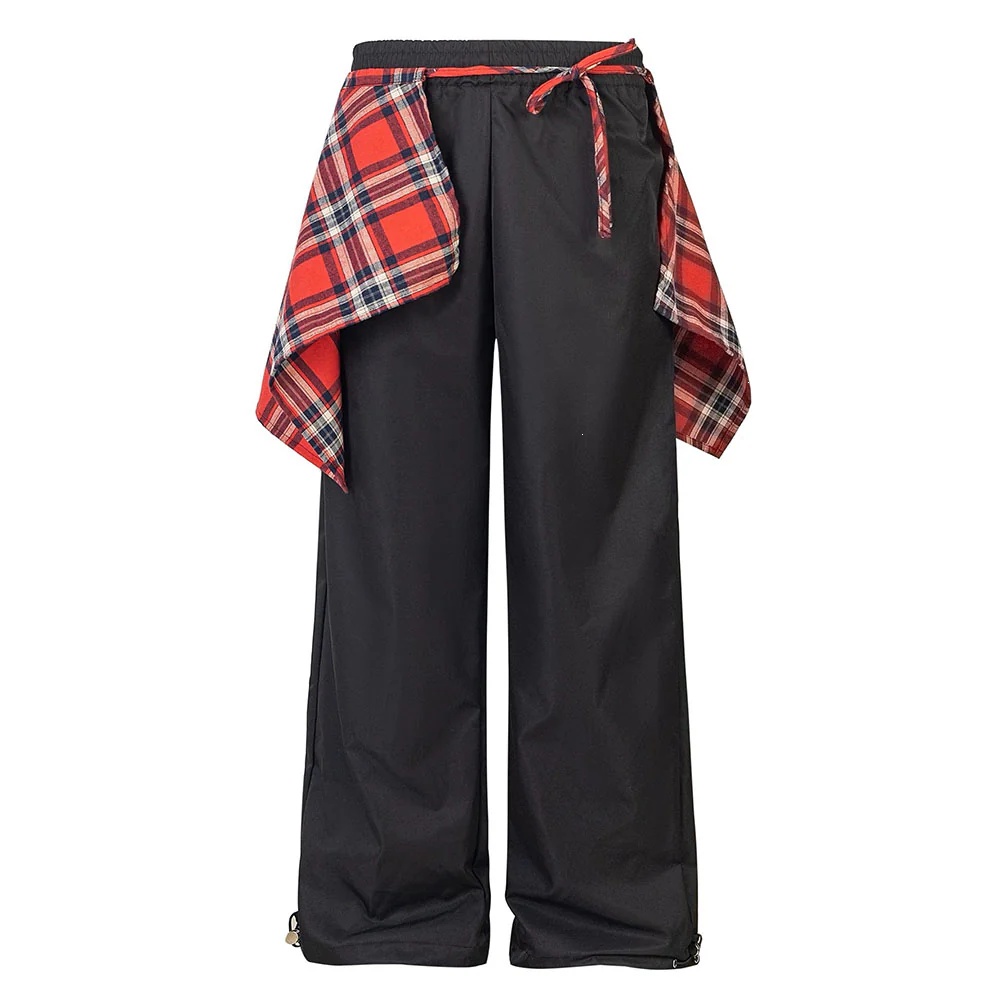 Plaid Shirt-Tied Baggy Jeans