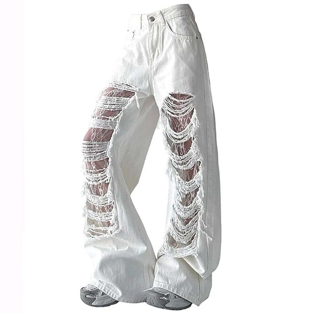 Ripped Lace Baggy Jeans