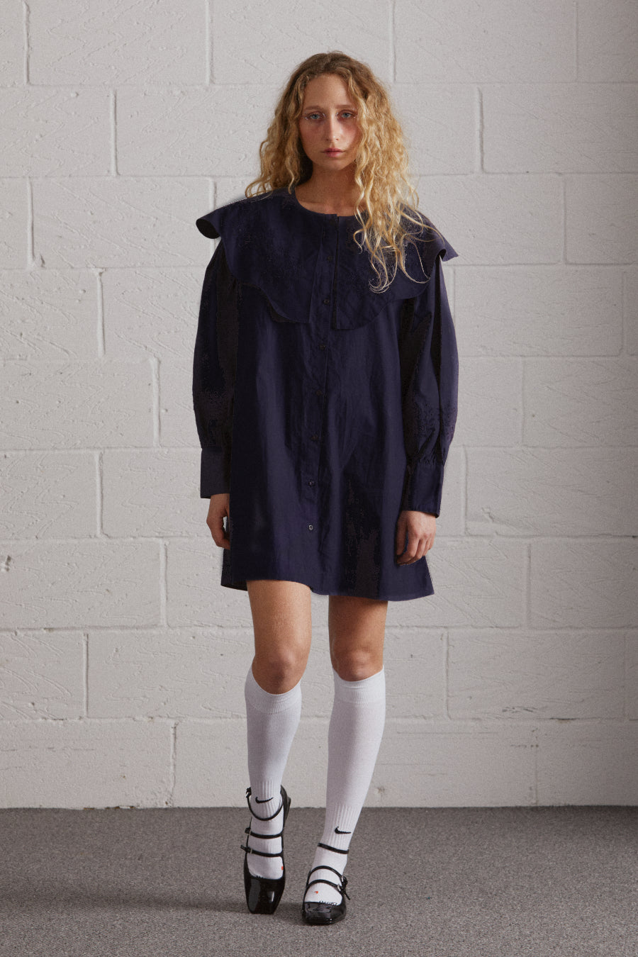 mimi mini dress - navy broderie