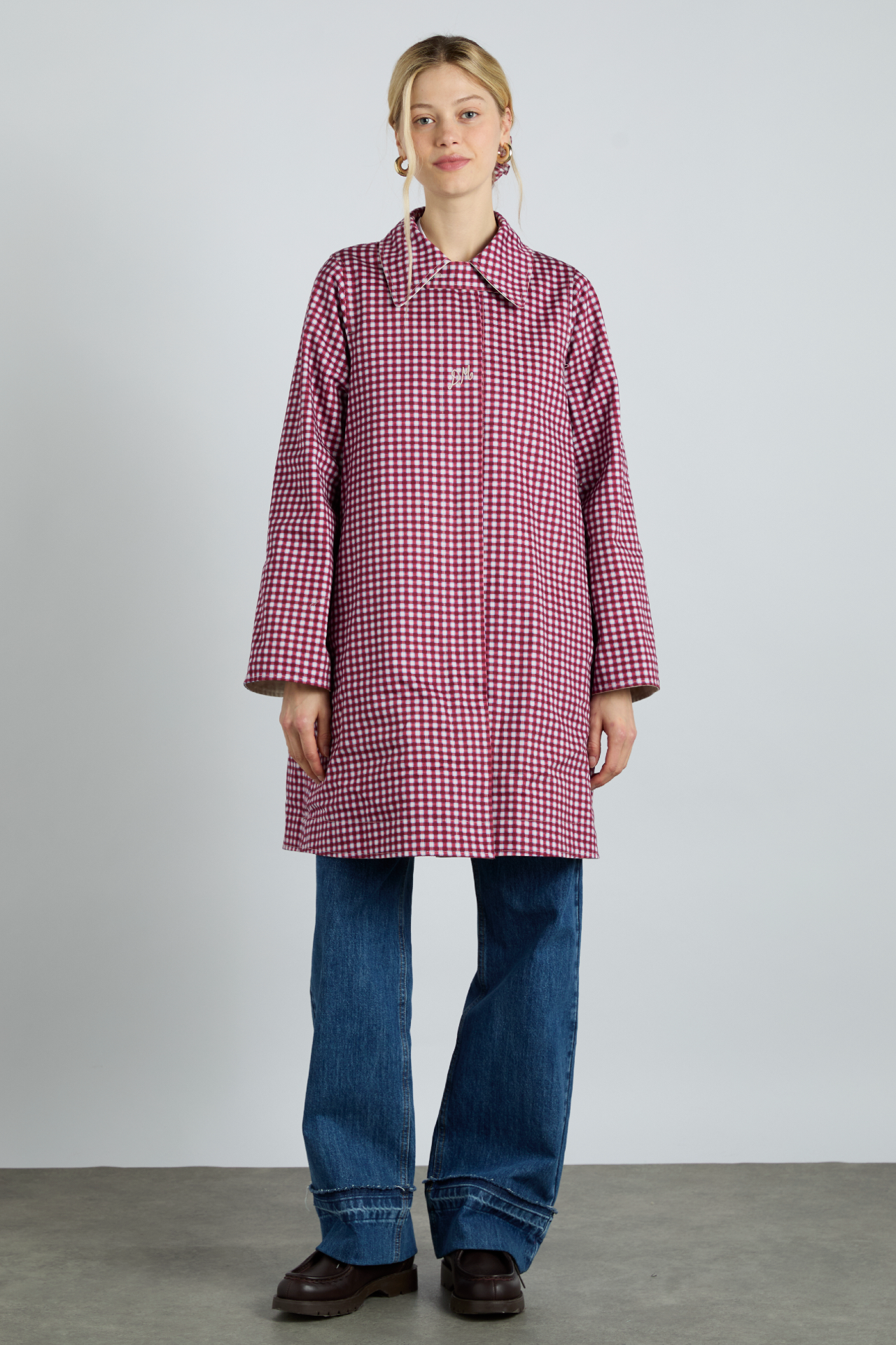 pre-order mercedes bow reversible trench - gingham & ecru