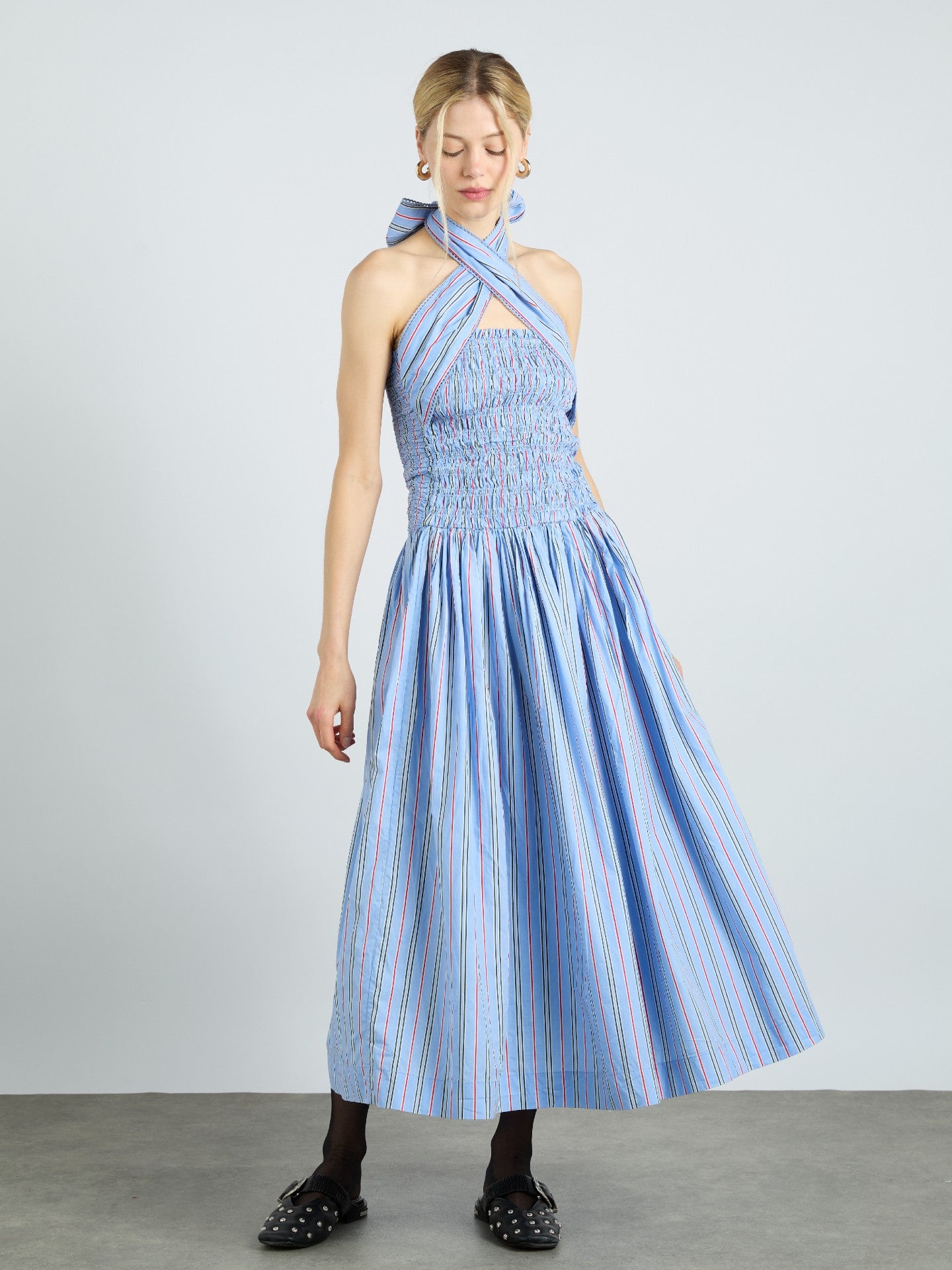 mia midi dress - bold blue stripe