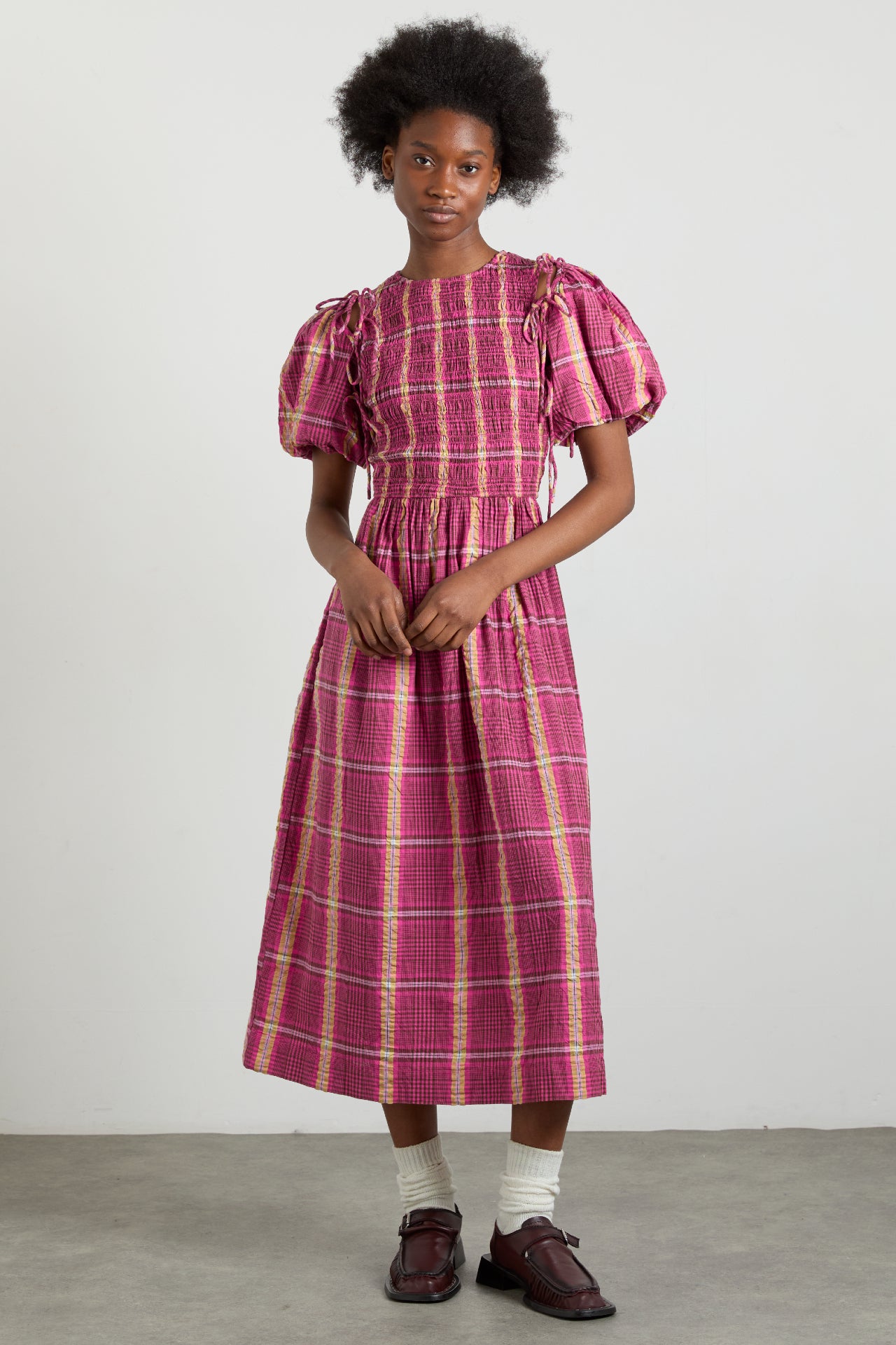 becca multi-way midi dress - pink/khaki/check