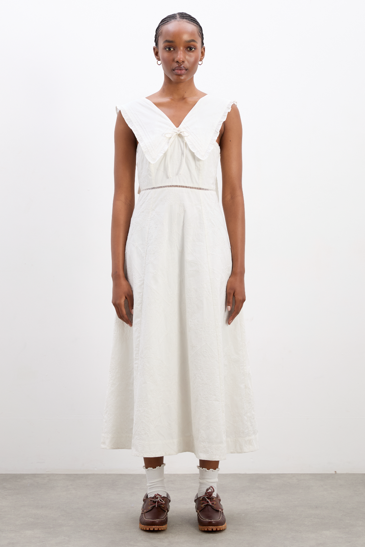 pre-order fan fan midi dress - patchwork broderie