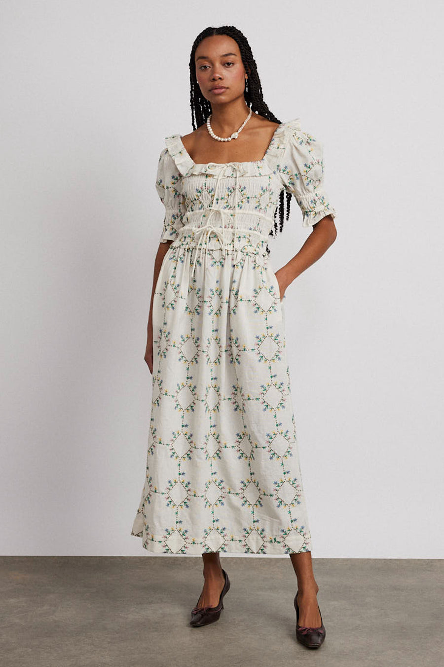 heidi embroidered midi dress